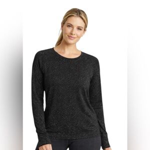 Athleta Black Shimmer Long Sleeve Top Size L Sparkle Athletic Pullover